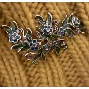 Monet Vintage Flower & Leaves Brooch Pin Green Multi academia J-01-15